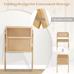 Set of 4 Foldable Dining Chairs with Woven Rattan Backrest-Natural
