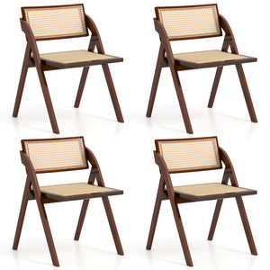 Set of 4 Foldable Dining Chairs with Woven Rattan Backrest-Brown