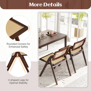 Set of 4 Foldable Dining Chairs with Woven Rattan Backrest-Brown
