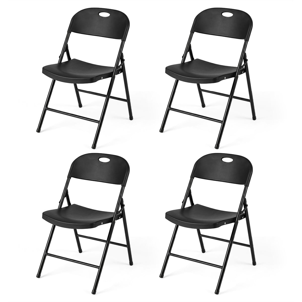 Set of 4 Foldable Plastic Chairs with Ergonomic Backrest-Black