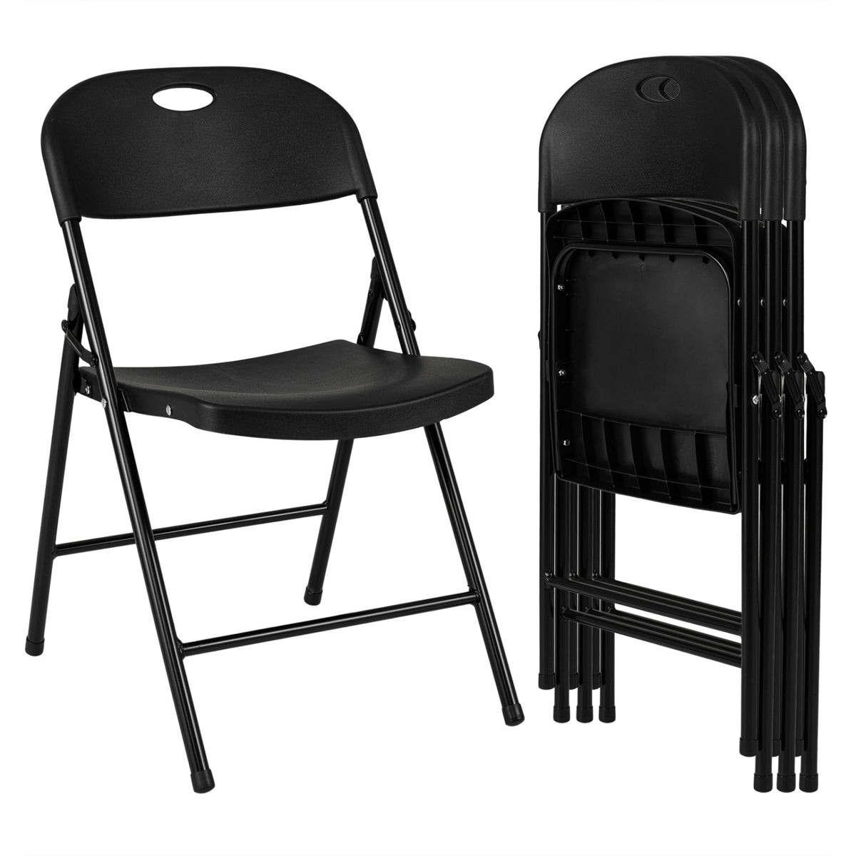Set of 4 Foldable Plastic Chairs with Ergonomic Backrest-Black
