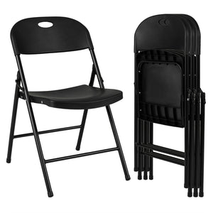 Set of 4 Foldable Plastic Chairs with Ergonomic Backrest-Black