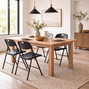 Set of 4 Foldable Plastic Chairs with Ergonomic Backrest-Black