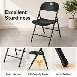 Set of 4 Foldable Plastic Chairs with Ergonomic Backrest-Black