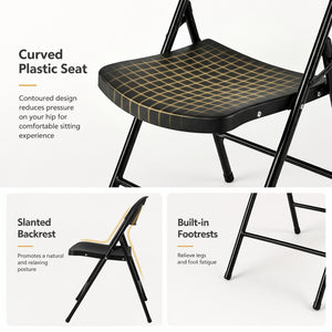 Set of 4 Foldable Plastic Chairs with Ergonomic Backrest-Black
