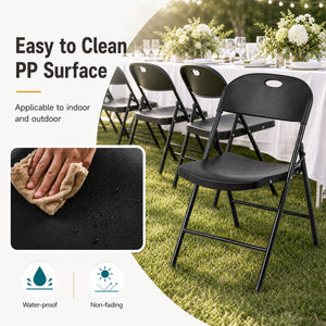 Set of 4 Foldable Plastic Chairs with Ergonomic Backrest-Black