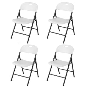 Set of 4 Foldable Plastic Chairs with Ergonomic Backrest-White