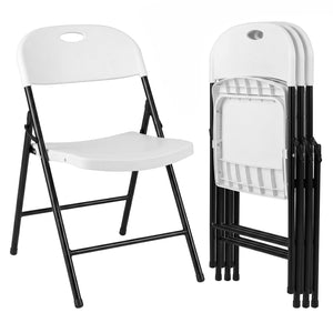 Set of 4 Foldable Plastic Chairs with Ergonomic Backrest-White