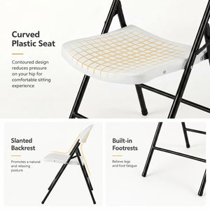 Set of 4 Foldable Plastic Chairs with Ergonomic Backrest-White