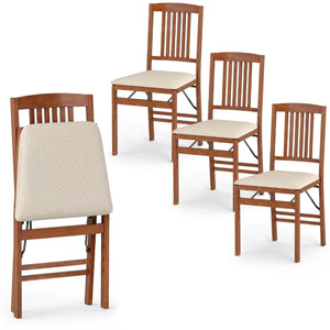 Set of 4 Foldable Upholstered Kitchen Chairs with Padded Seat-Beige