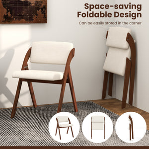Set of 4 Folding Kitchen Dining Chairs with Rubber Wood Legs-Walnut