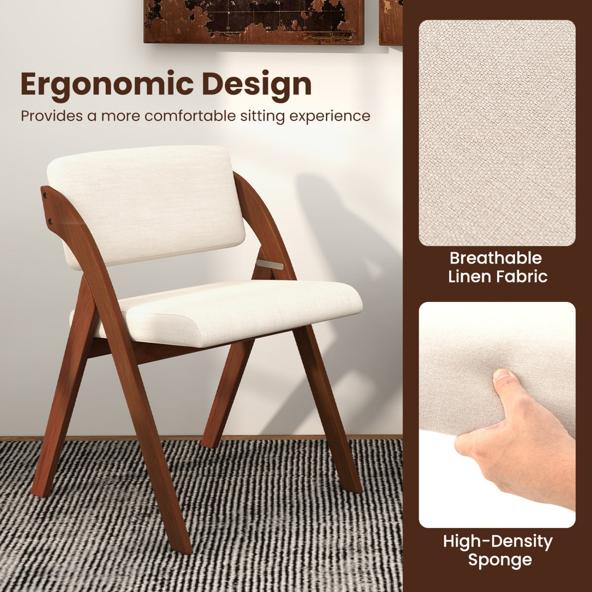 Set of 4 Folding Kitchen Dining Chairs with Rubber Wood Legs-Walnut