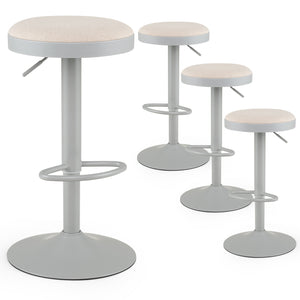 Set of 4 Kitchen Bar Stools with Height Adjustment Padded Seat and D-Shaped Footrest-Gray