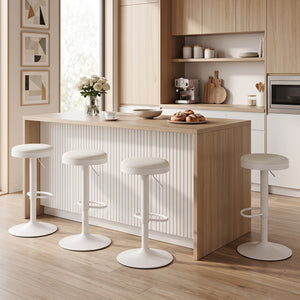 Set of 4 Kitchen Bar Stools with Height Adjustment Padded Seat and D-Shaped Footrest-White