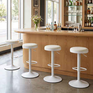 Set of 4 Kitchen Bar Stools with Height Adjustment Padded Seat and D-Shaped Footrest-White