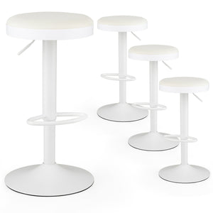 Set of 4 Kitchen Bar Stools with Height Adjustment Padded Seat and D-Shaped Footrest-White