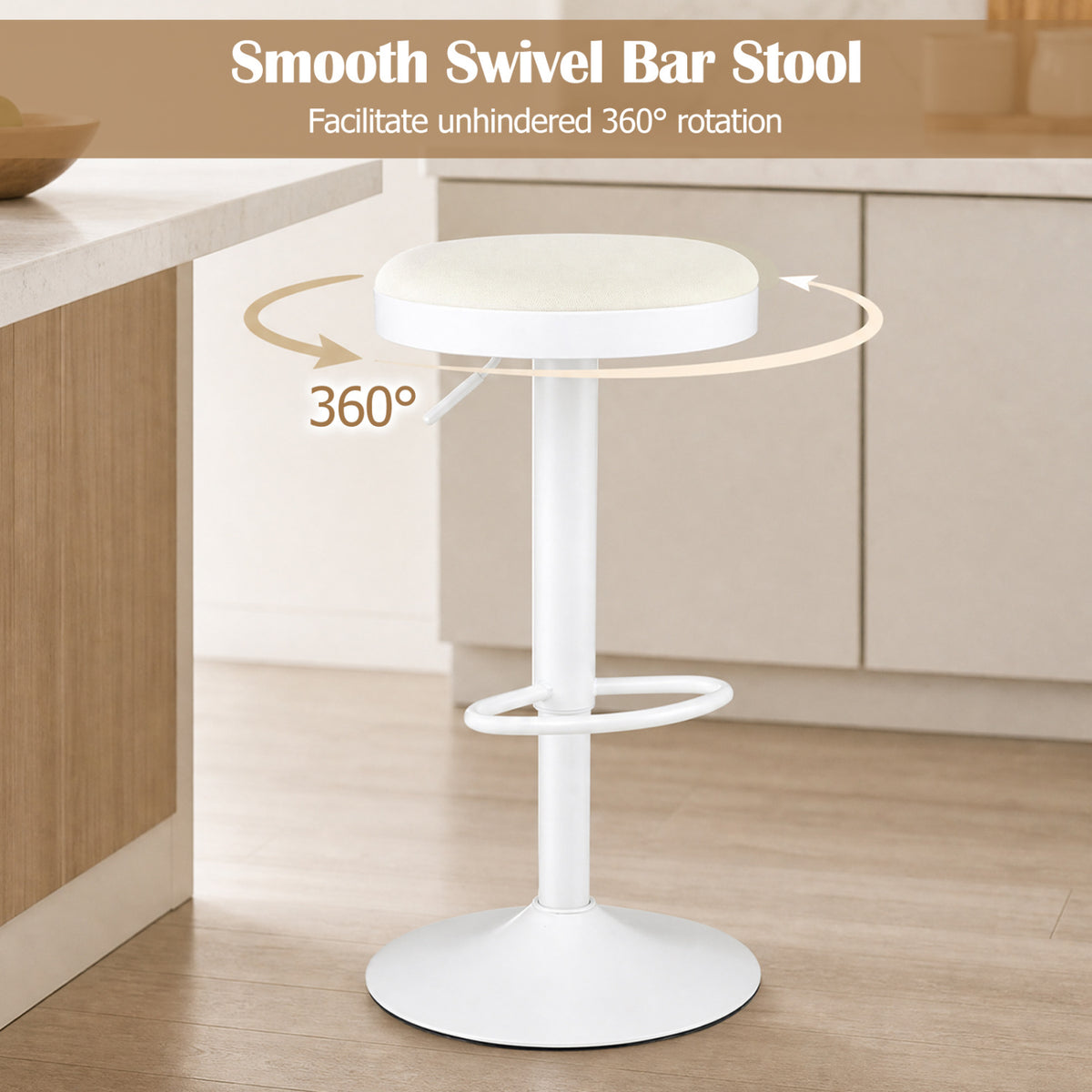 Set of 4 Kitchen Bar Stools with Height Adjustment Padded Seat and D-Shaped Footrest-White