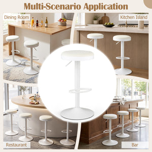 Set of 4 Kitchen Bar Stools with Height Adjustment Padded Seat and D-Shaped Footrest-White