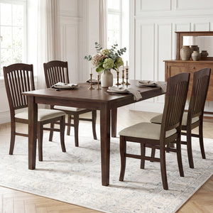 Set of 4 Kitchen Side Chairs with Rubber Wood Frame and Comfy Padded Seat-Brown & White