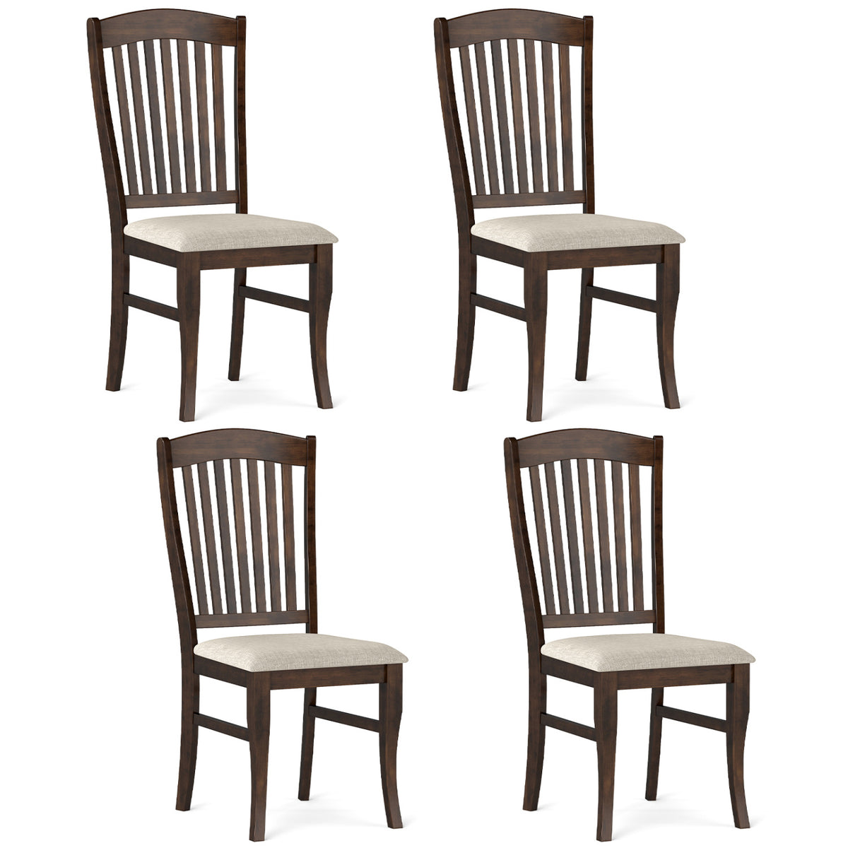 Set of 4 Kitchen Side Chairs with Rubber Wood Frame and Comfy Padded Seat-Brown & White