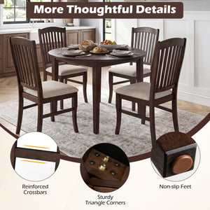 Set of 4 Kitchen Side Chairs with Rubber Wood Frame and Comfy Padded Seat-Brown & White