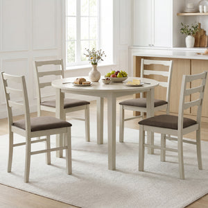 Set of 4 Linen Style Upholstered Dining Chairs with Wood Frames-White