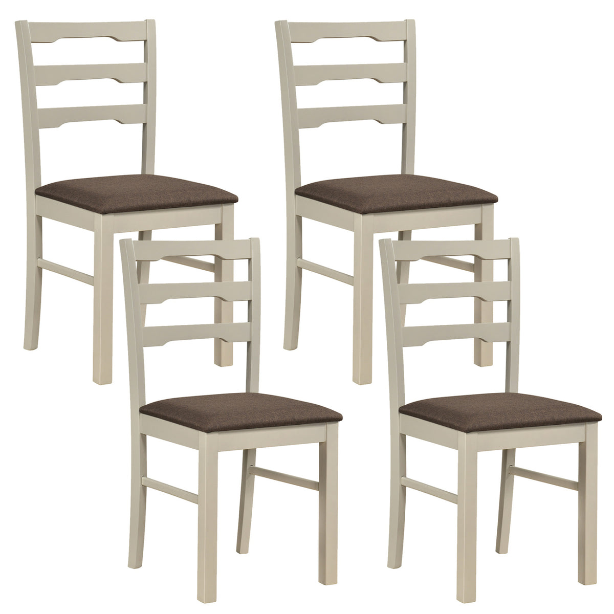 Set of 4 Linen Style Upholstered Dining Chairs with Wood Frames-White