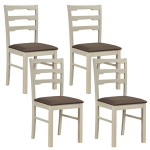 Set of 4 Linen Style Upholstered Dining Chairs with Wood Frames-White