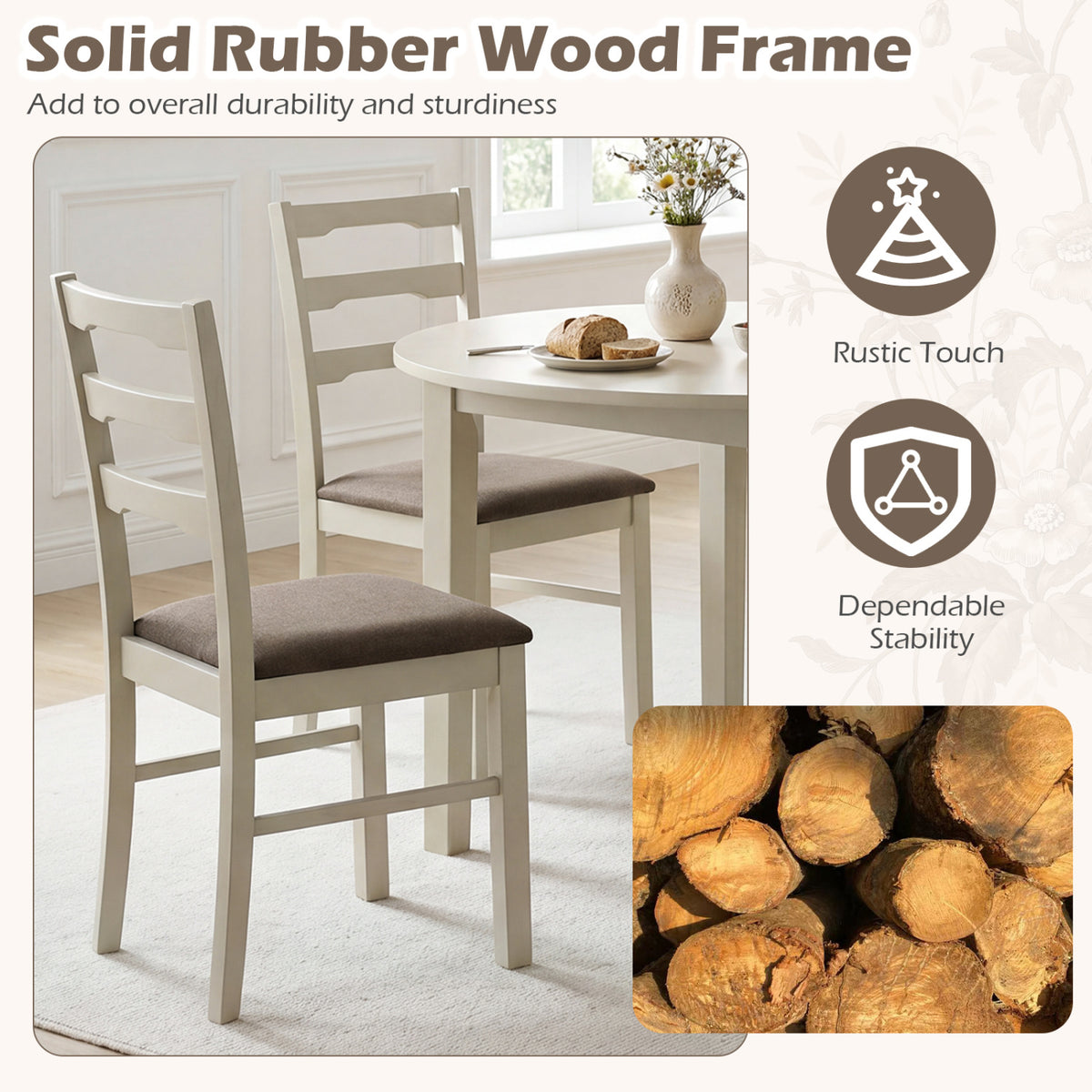 Set of 4 Linen Style Upholstered Dining Chairs with Wood Frames-White
