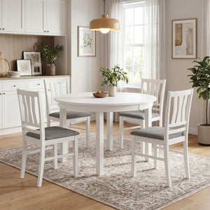 Set of 4 Linen Style Upholstered Kitchen Chairs with Wood Frames-White