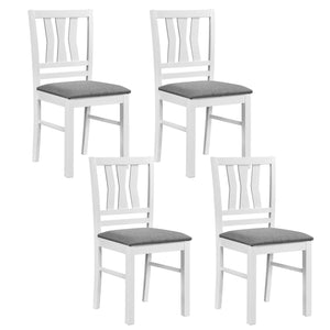 Set of 4 Linen Style Upholstered Kitchen Chairs with Wood Frames-White