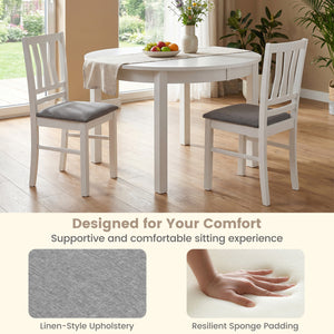 Set of 4 Linen Style Upholstered Kitchen Chairs with Wood Frames-White