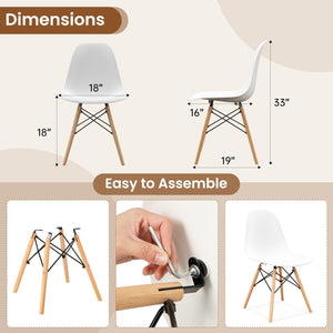 Set of 4 Modern Armless Dining Chairs Plastic Chairs with Wood Legs-White
