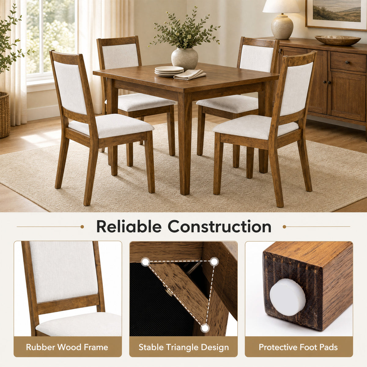 Set of 4 Modern Dining Upholstered Kitchen Chair with Padded Backrest-Walnut