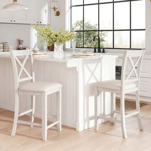 Set of 4 Modern Farmhouse Counter Height Stools with Footrest-White
