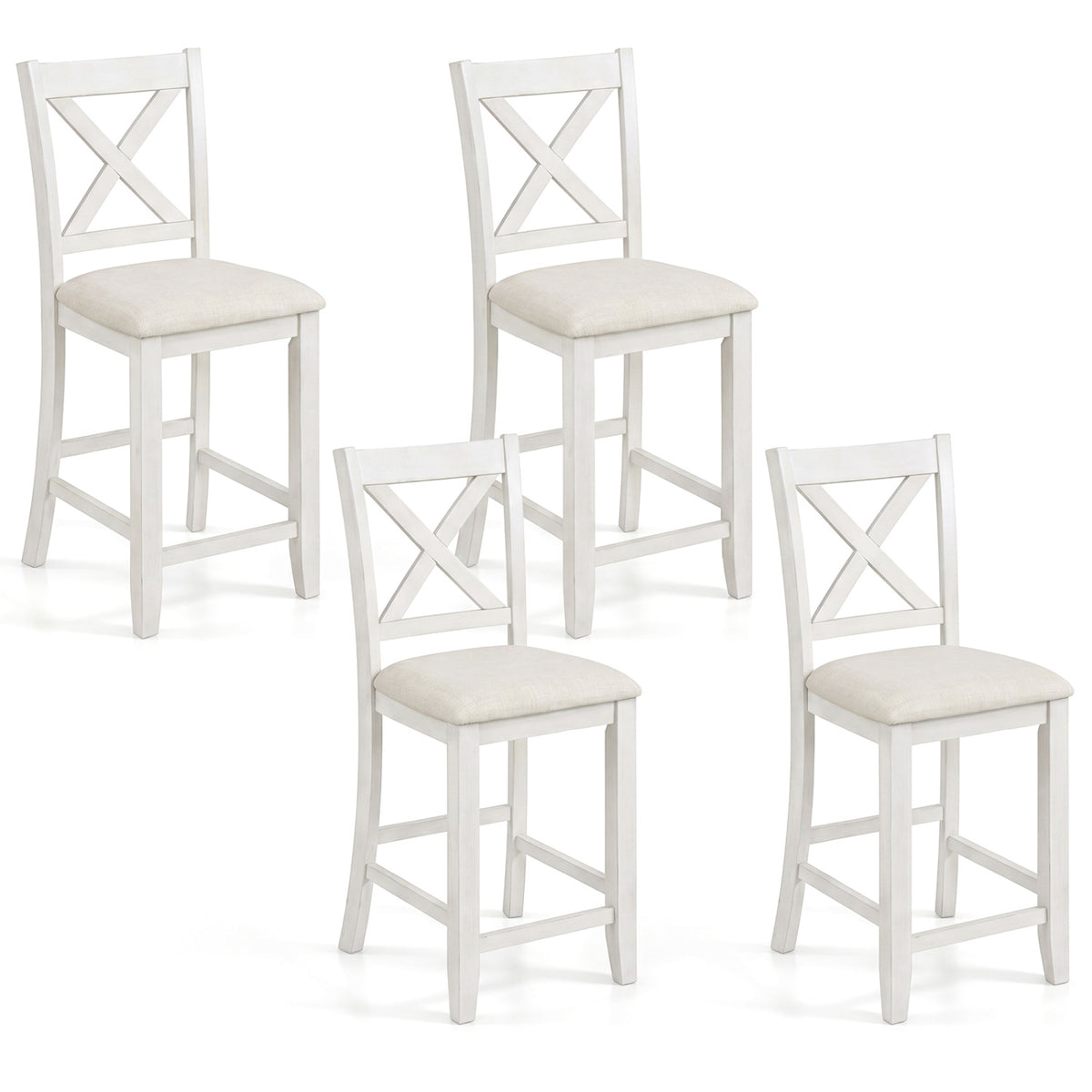 Set of 4 Modern Farmhouse Counter Height Stools with Footrest-White
