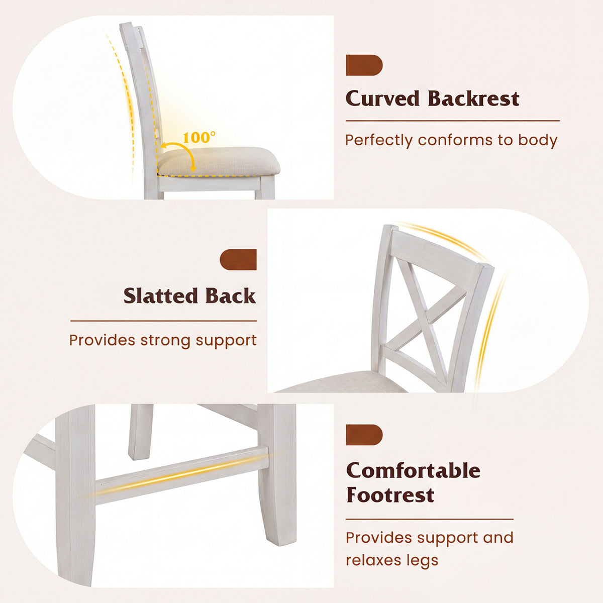 Set of 4 Modern Farmhouse Counter Height Stools with Footrest-White
