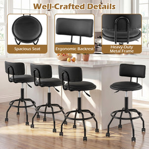 Set of 4 Modern Swivel Height Adjustable Bar Stool with Backrest-Black