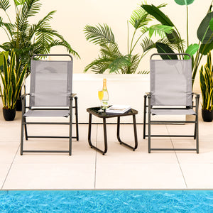 Outdoor Folding Sling Chairs Set of 4 with Armrest and Backrest-Gray