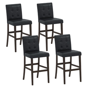Set of 4 PVC Dining Leather Bar Stools with Solid Wood Legs-24 icnh