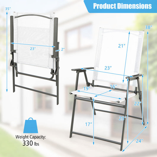 Set of 4 Patio Folding Chair Set with Rustproof Metal Frame-White