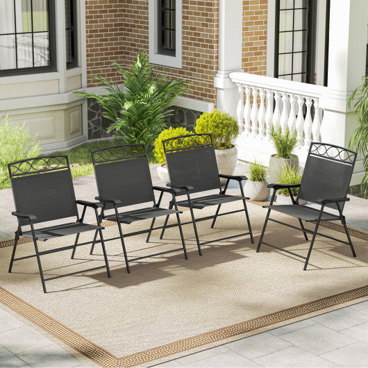 Set of 4 Patio Folding Chairs Set Dining Chairs with Armrests-Gray