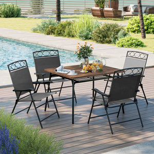 Set of 4 Patio Folding Chairs Set Dining Chairs with Armrests-Gray