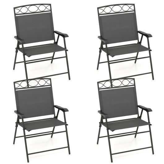 Set of 4 Patio Folding Chairs Set Dining Chairs with Armrests-Gray