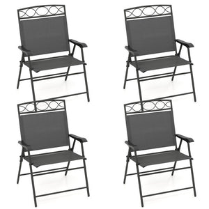 Set of 4 Patio Folding Chairs Set Dining Chairs with Armrests-Gray