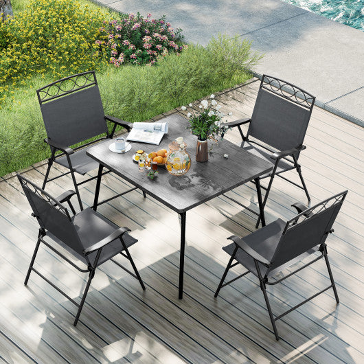 Set of 4 Patio Folding Chairs Set Dining Chairs with Armrests-Gray