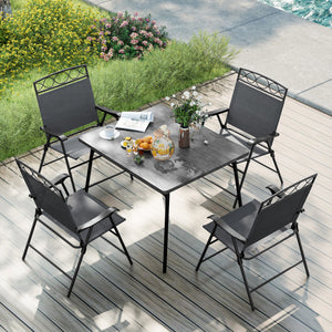 Set of 4 Patio Folding Chairs Set Dining Chairs with Armrests-Gray