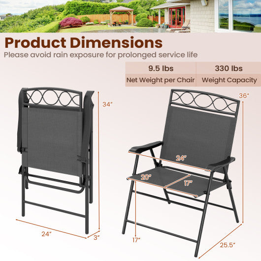 Set of 4 Patio Folding Chairs Set Dining Chairs with Armrests-Gray