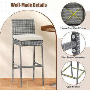 Set of 2/4 Patio Wicker Barstools with Soft Seat Cushion and Cozy Footrest-Set of 4