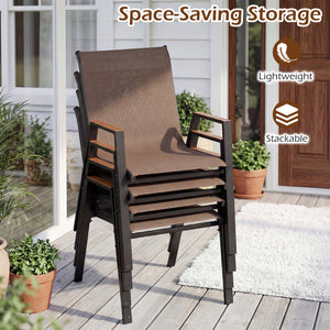 Set of 4 Stackable Patio Chairs with High Backs for Backyard 400 LBS-Brown